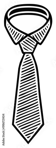 Hand drawn necktie, business attire line art illustration, formalwear for men in simple monochrome design