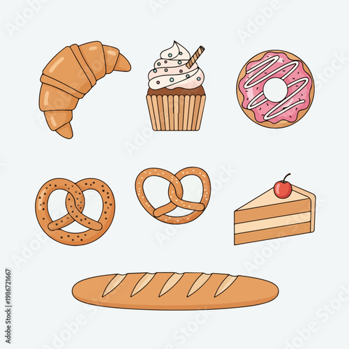 A colorful illustration of assorted baked goods