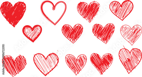 Textured heart vector illustrations set. Golden and grey hearts with different textures poster. Decorative love shapes with scribble, zigzag, triangle, line and dots drawing.