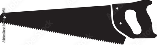 Black Silhouette of Traditional Hand Saw with Wooden Handle – Vintage Carpentry Tool Vector Illustration