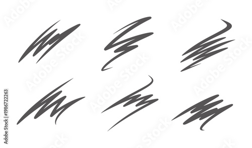 Six dark grey abstract scribbles white