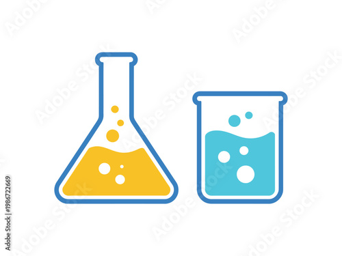 Laboratory beaker test tube featuring colorful chemistry experiment glassware liquid reaction equipment for science lab education and research design