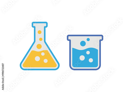 Laboratory beaker test tube showing colored scientific experiment glassware chemistry equipment liquid reaction setup isolated on clean background