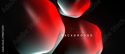 Abstract fluid shapes, vibrant red, teal hues dominate dark background. Modern design, smooth gradients create dynamic visual effect.