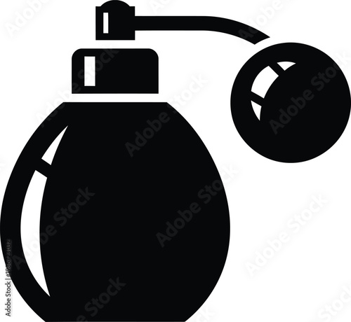 black silhouette of a perfume bottle and atomizer on white background