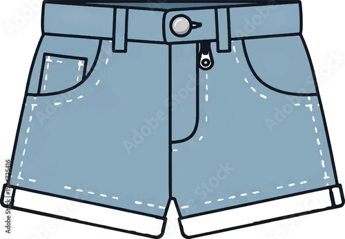 Blue denim shorts, casual fashion clothing, vector illustration, summer wear, jeans shorts