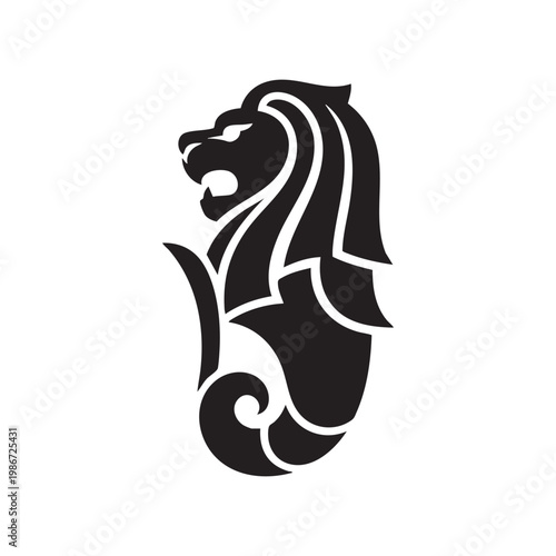 Quadro su tela Merlion Singapore Line Art Vector | Minimal Outline Icon & Landmark Illustration