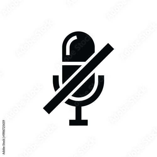 Microphone mute icon vector illustration representing silence no sound privacy and disabled audio for communication apps video conferencing digital recording and online meetings interfaces.