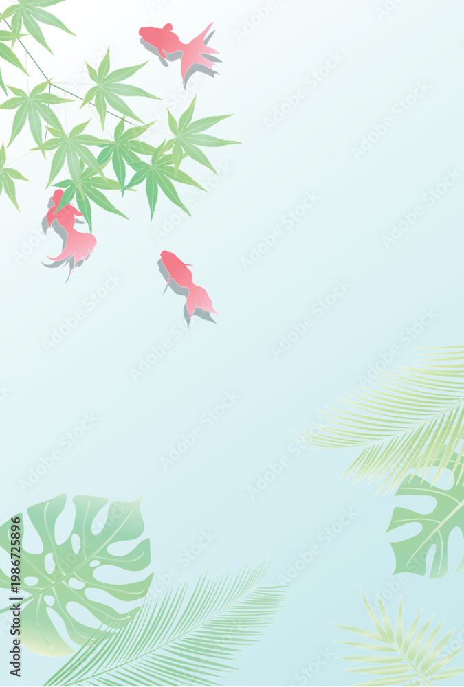 Obraz premium Elegant Goldfish Swimming with Tropical and Japanese Maple Leaves