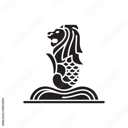 Merlion Singapore Line Art Vector | Minimal Outline Icon & Landmark Illustration