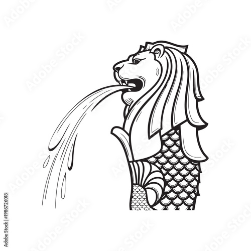 Merlion Singapore Line Art Vector | Minimal Outline Icon & Landmark Illustration