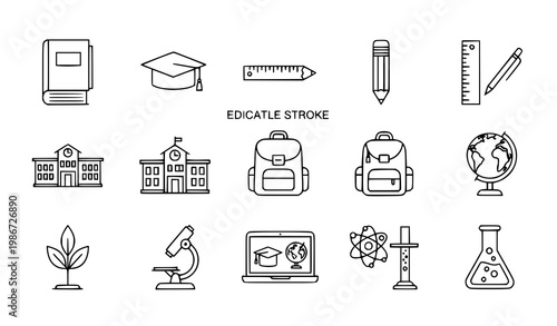 Education school 10 icon set learning science supplies outline vector collection