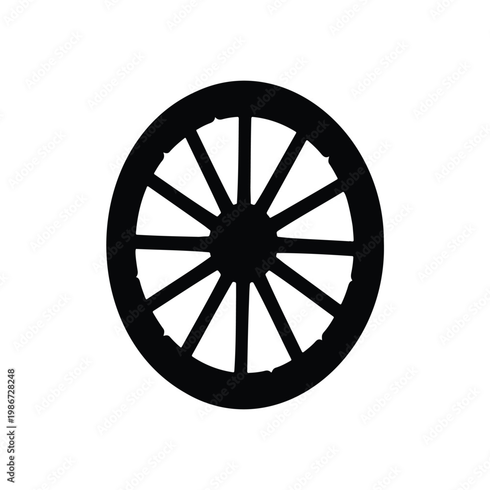 Fototapeta premium Old car wheel silhouette vector flat design on white background. 