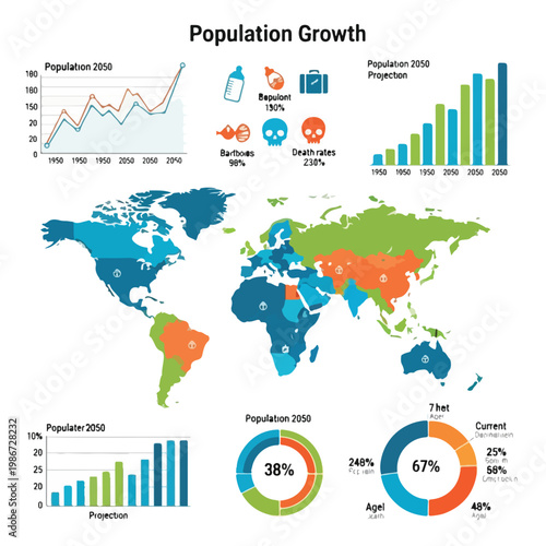 A colorful infographic showing population growth projections