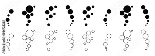 Black and white circular bubble clusters arranged in two horizontal rows with solid and outlined variations on a plain white background