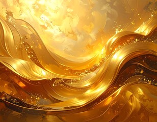 Golden waves flow against a radiant, textured gold background