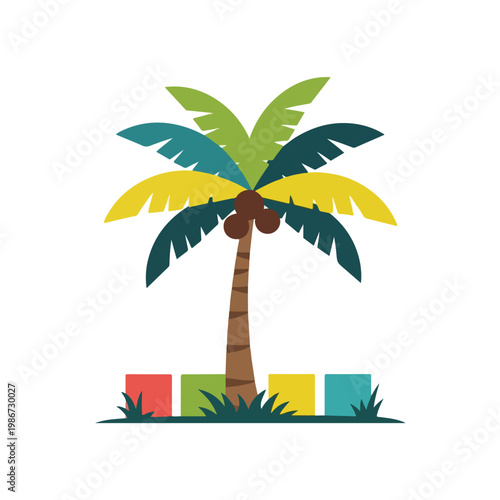 A colorful palm tree with multicolored blocks