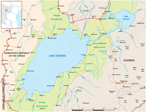 Map of Lake Edward, east Africa, Uganda, Dr Congo