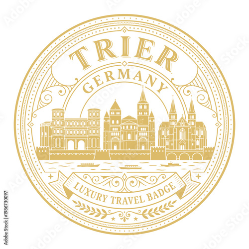 Trier Germany luxury travel badge with city landmarks isolated on white background vector
