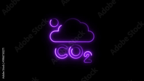 Neon glowing cloud with c o2 carbon dioxide emission bubbles isolate on black background ecological concept for environmental issues