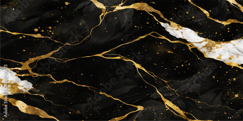Abstract Elegant Veins of Marble: A close-up view unveils a luxurious surface of black marble, intricately veined with threads of gold. for Website. Background, Branding