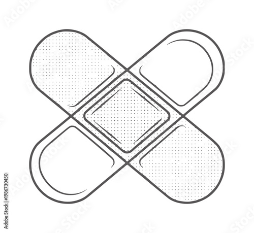 Two crossed band aids with dotted texture bandaid medical first