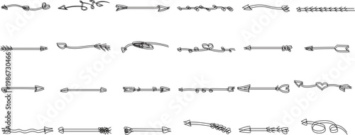 collection of hand-drawn arrow symbols, similar to those found in decorative font sets used for design projects. 