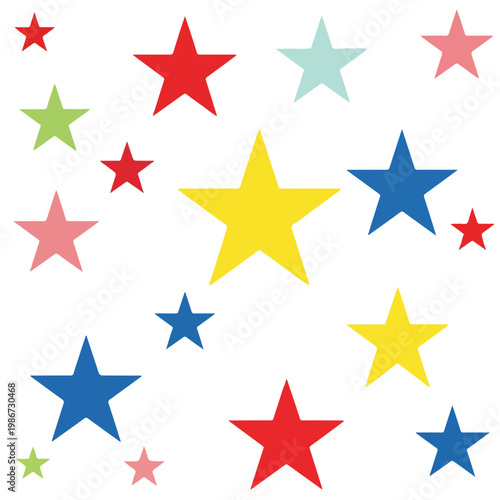 A colorful pattern of stars on white background