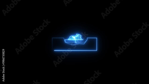 Neon blue futuristic digital interface button with glowing energy core animation for technology and science