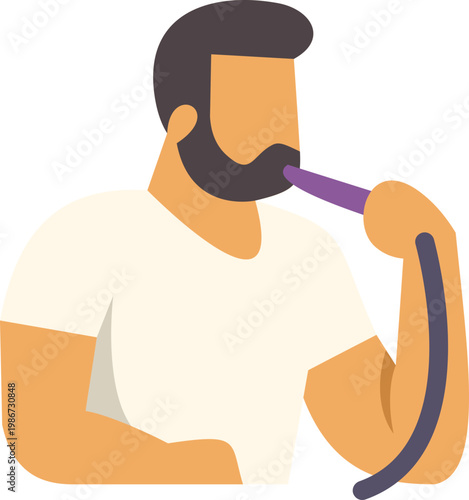Man with beard smoking hookah pipe, flat character illustration