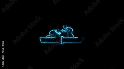 Animated neon blue stick figures playing table tennis sport game animated stick figures