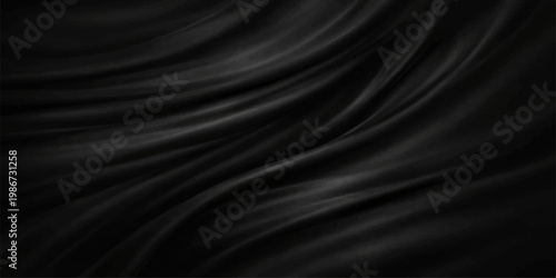Abstract Elegant Swirls of Black: A sophisticated close-up of flowing black fabric, showcasing graceful curves and a smooth, luxurious texture. for Website. Background, Branding