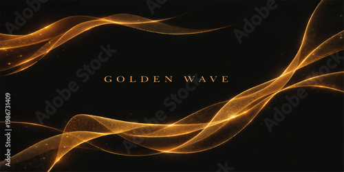 Abstract Golden Wave: An elegant display of shimmering golden waves flowing gracefully against a dark background, evoking a sense of luxury and fluidity. for Website. Background, Branding