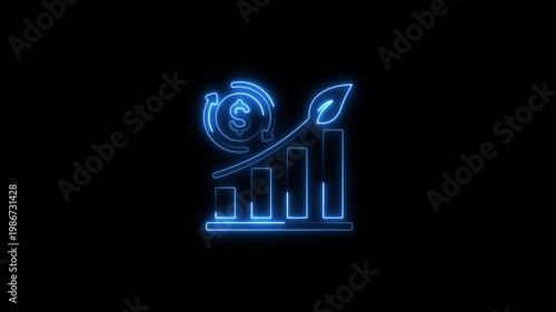 Glowing blue neon business growth chart with upward trend and abstract modern for financial presentations