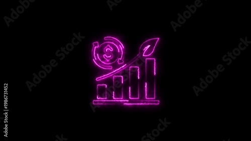 Neon pink growth graph business concept animated with sprouting leaf and upward trend arrow for finance technology and marketing