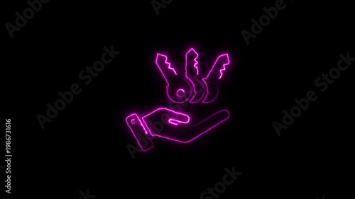 Neon pink hand reaching out with smoke swirling upwards in dark background abstract concept visual