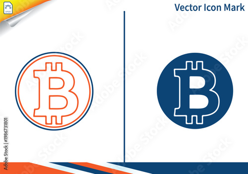 Outline and solid style bitcoin cryptocurrency vector icon mark.