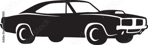 Black and white vintage car vector illustration isolated on white background showing a classic fast automobile design