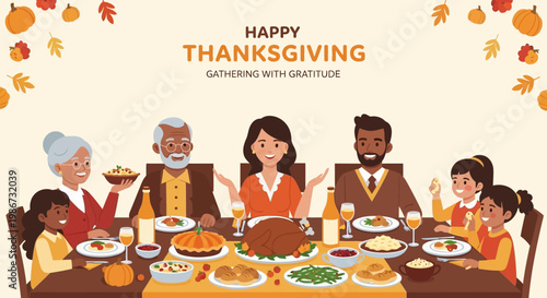 Diverse Family Gathering for Thanksgiving Dinner Celebration.