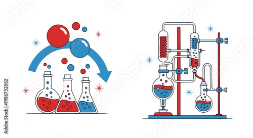 Chemical reaction. Science and chemistry icon. Vector illustration. JPEG version.