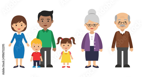 Diverse Multi-Generational Family Standing Together in a Row.