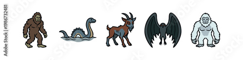 Cryptid and Mythical Creatures Set Featuring Bigfoot Loch Ness Monster and Mothman