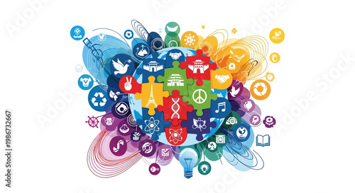 Global Connectivity and Diverse Social Media Icons.