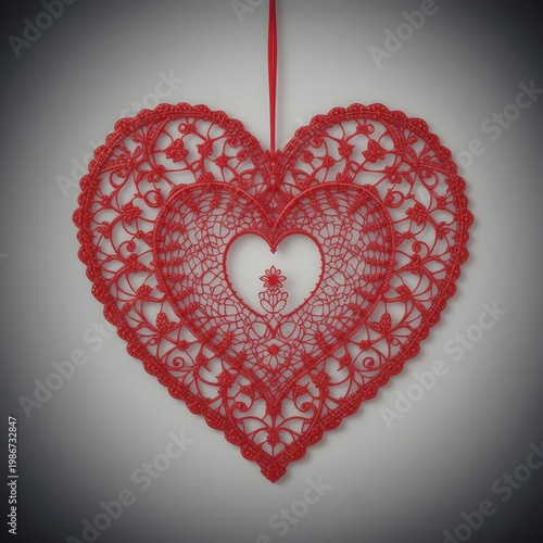 A handmade red embroidery Lace with Heart decoration clothing embellishment