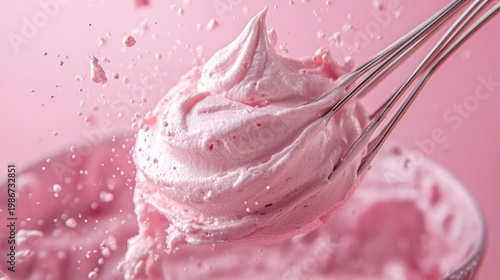 A delicious strawberry ice cream sundae served in a cold glass cup with pink frozen cream and fresh red fruit makes a sweet summer dessert isolated on a white background