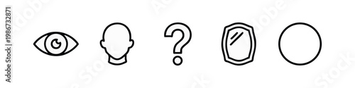Line Art Abstract Identity and Question Icons: Eye, Head, Question Mark, Shield, and Circle - Outline Style