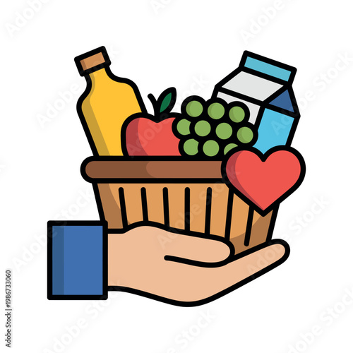 Food donation icon lineal color style showing charity meal sharing and hunger relief symbol for nonprofit humanitarian and social support design