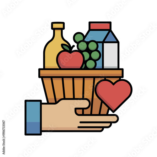 Food donation icon lineal color style showing charity meal sharing and hunger relief symbol for nonprofit humanitarian and social support design
