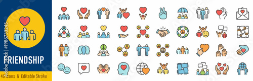 Colorful friendship icons and symbols for social media and design