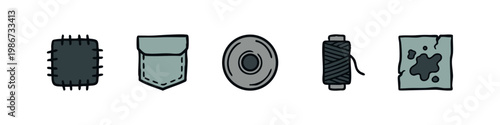 Clothing repair and sewing notions hand drawn icon set